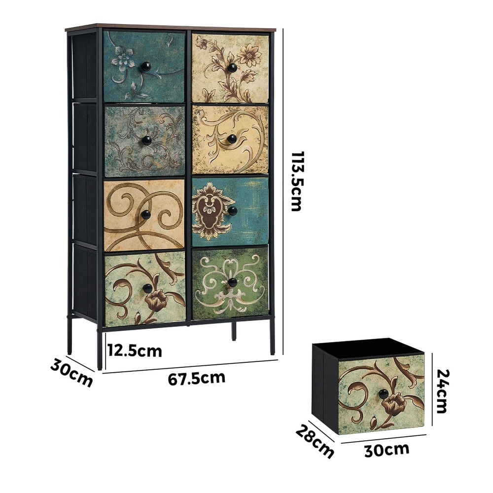 Oikiture 8 Chest of Drawers Fabric Tallboy Retro Vintage