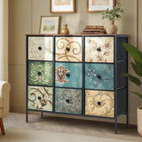 Oikiture 9 Chest of Drawers Fabric Lowboy Retro Vintage - Low Angle
