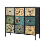Oikiture 9 Chest of Drawers Fabric Lowboy Retro Vintage