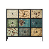 Oikiture 9 Chest of Drawers Fabric Lowboy Retro Vintage