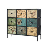 Oikiture 9 Chest of Drawers Fabric Lowboy Retro Vintage - Rear View