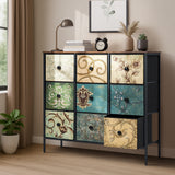 Oikiture 9 Chest of Drawers Fabric Lowboy Retro Vintage - Top-Down View