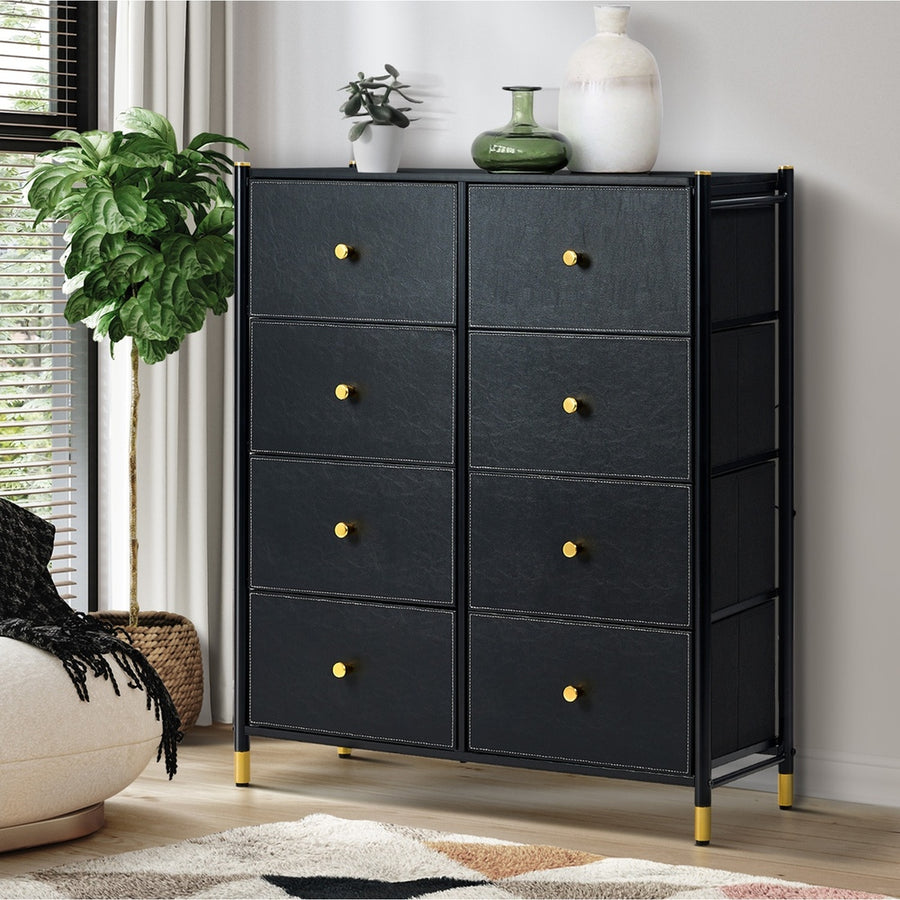 Oikiture 8 Chest of Drawers PU Fabric Black