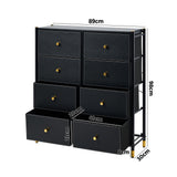 Oikiture 8 Chest of Drawers PU Fabric Black - Low Angle