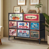 Oikiture 8 Chest of Drawers Fabric Retro Vintage Multi-colour - Close-Up Angle