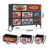Oikiture 8 Chest of Drawers Fabric Retro Vintage Multi-colour - Front View