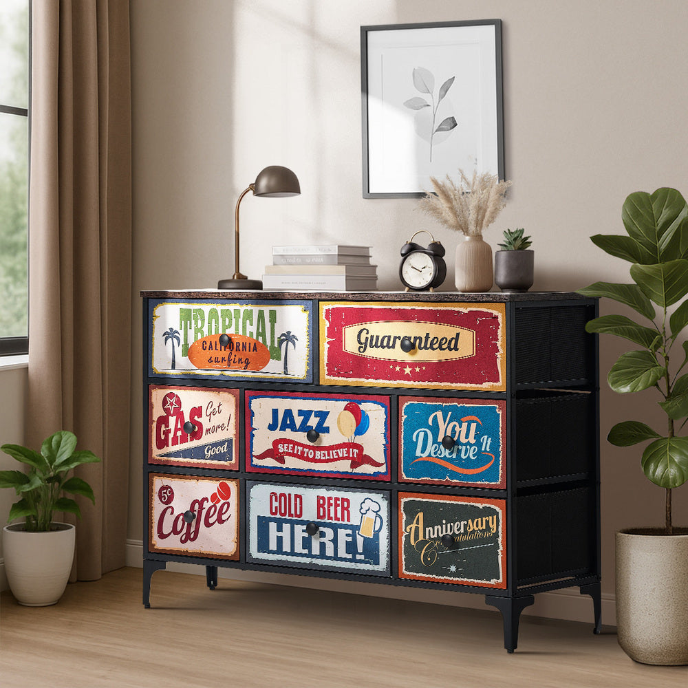 Oikiture 8 Chest of Drawers Fabric Retro Vintage Multi-colour