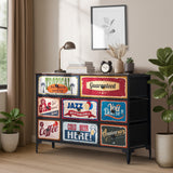 Oikiture 8 Chest of Drawers Fabric Retro Vintage Multi-colour - 45-Degree Angle