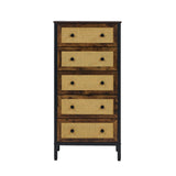 Oikiture 5 Chest of Drawers Rattan Fabric Dresser Tallboy - Close-Up Angle