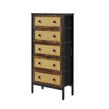Oikiture 5 Chest of Drawers Rattan Fabric Dresser Tallboy - Extra Image