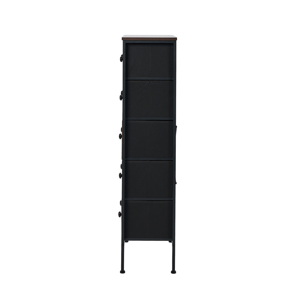Oikiture 5 Chest of Drawers Rattan Fabric Dresser Tallboy