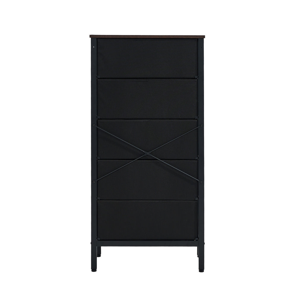 Oikiture 5 Chest of Drawers Rattan Fabric Dresser Tallboy