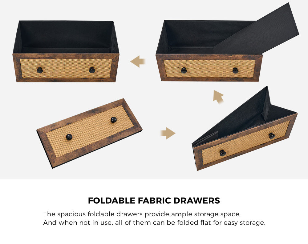 Oikiture 5 Chest of Drawers Rattan Fabric Dresser Tallboy