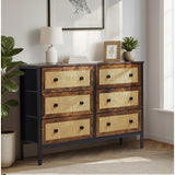 Oikiture 6 Chest of Drawers Rattan Fabric Dresser Tallboy