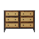 Oikiture 6 Chest of Drawers Rattan Fabric Dresser Tallboy - Rear View