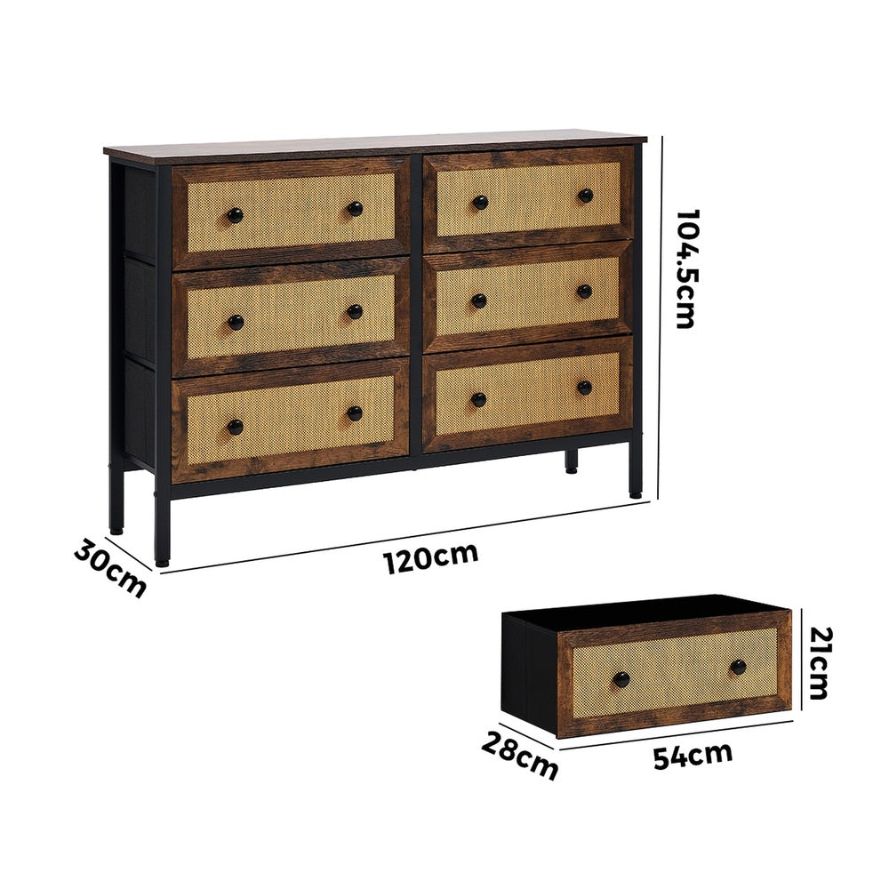 Oikiture 6 Chest of Drawers Rattan Fabric Dresser Tallboy