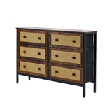 Oikiture 6 Chest of Drawers Rattan Fabric Dresser Tallboy - Front View