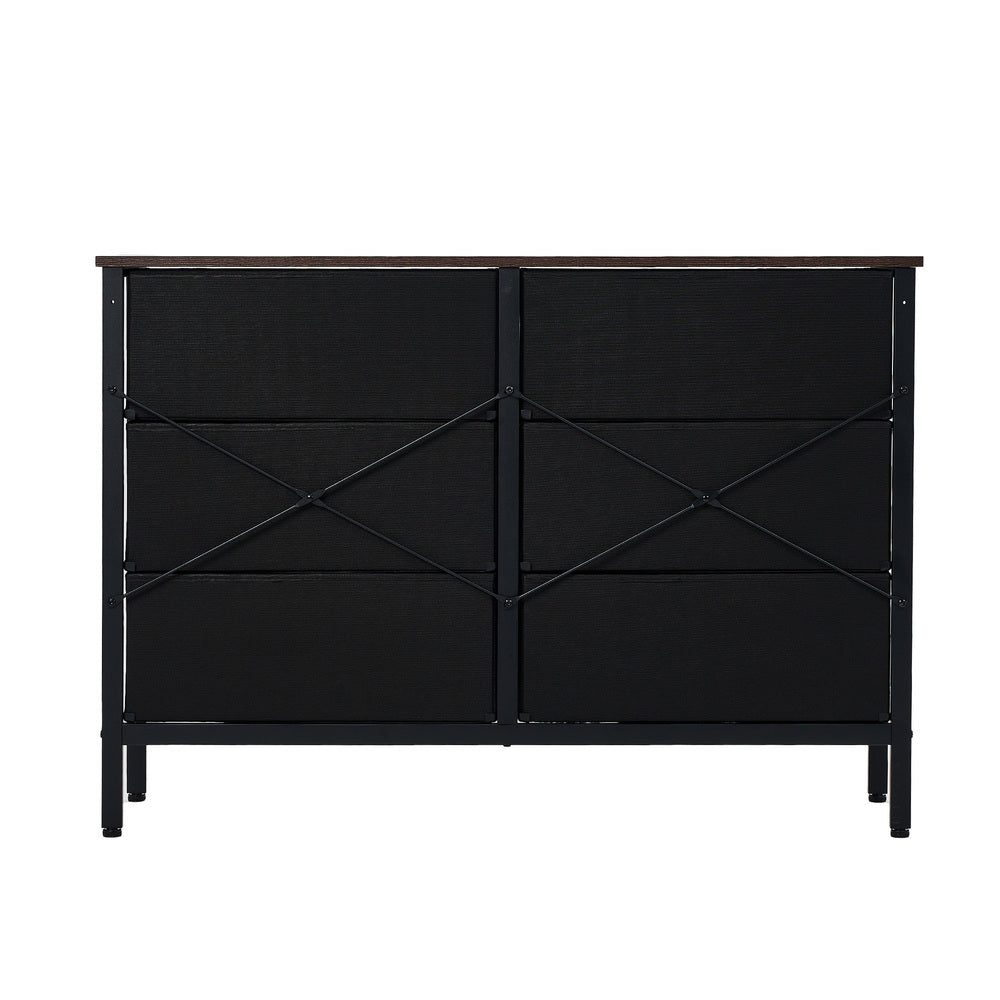 Oikiture 6 Chest of Drawers Rattan Fabric Dresser Tallboy