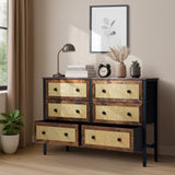 Oikiture 6 Chest of Drawers Rattan Fabric Dresser Tallboy
