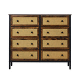 Oikiture 8 Chest of Drawers Rattan Fabric Dresser Tallboy - Close-Up Angle