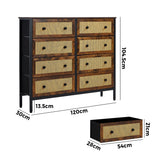 Oikiture 8 Chest of Drawers Rattan Fabric Dresser Tallboy - Side View