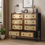 Oikiture 8 Chest of Drawers Rattan Fabric Dresser Tallboy - 45-Degree Angle