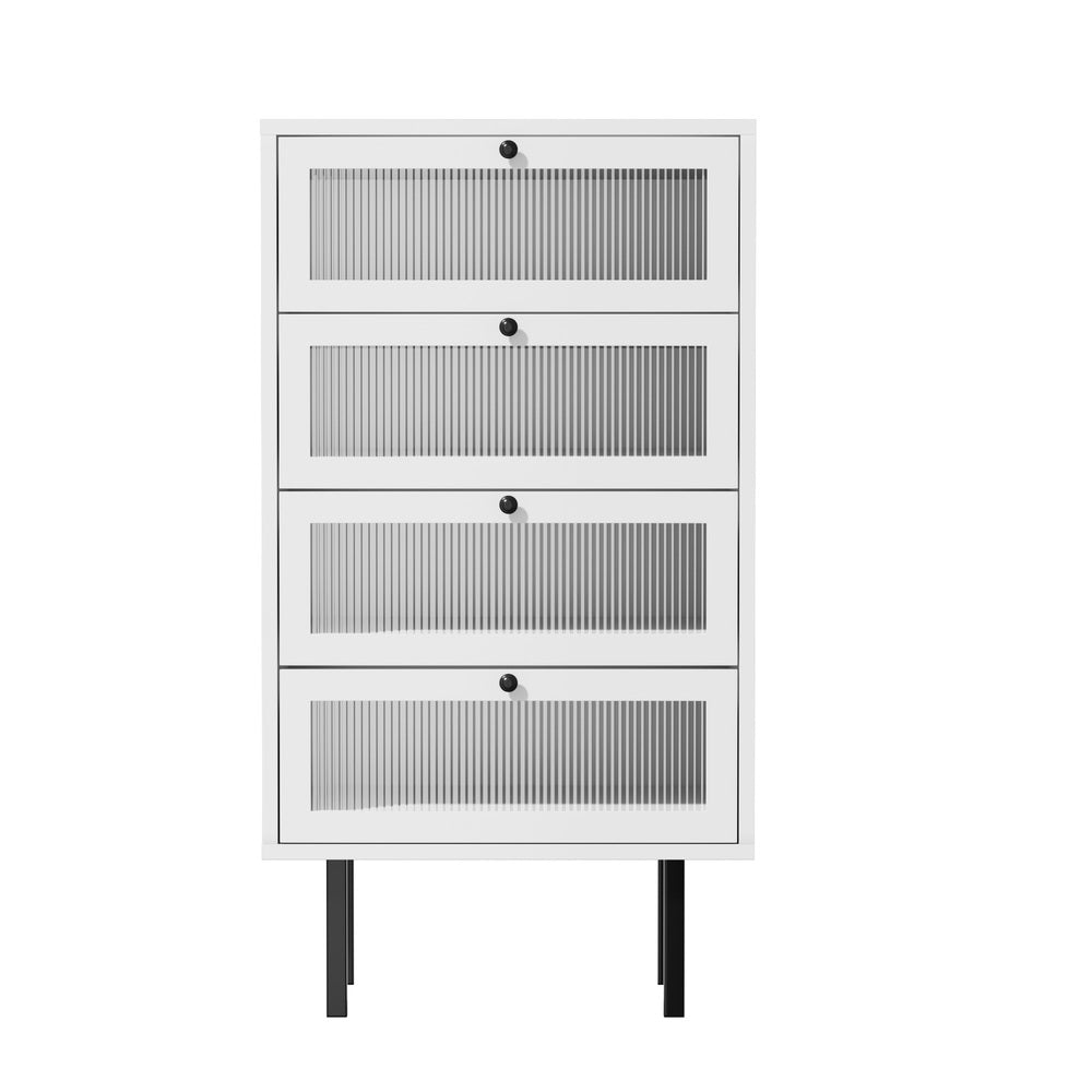 Oikiture 4 Chest of Drawers Tempered Glass Doors White