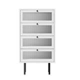 Oikiture 4 Chest of Drawers Tempered Glass Doors White - 45-Degree Angle