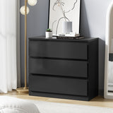 Oikiture 3 Chest of Drawers Lowboy Dresser Table Black - Top-Down View