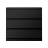 Oikiture 3 Chest of Drawers Lowboy Dresser Table Black - Side View