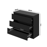 Oikiture 3 Chest of Drawers Lowboy Dresser Table Black - Extra Image