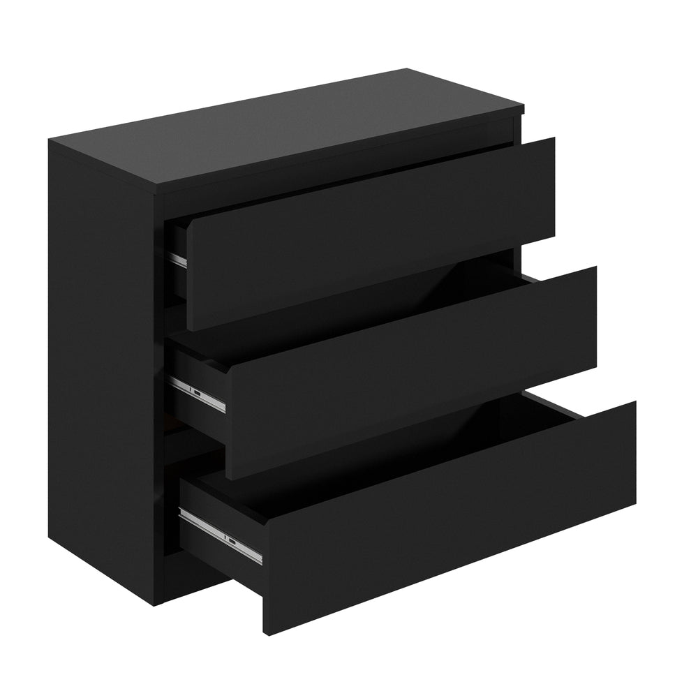Oikiture 3 Chest of Drawers Lowboy Dresser Table Black