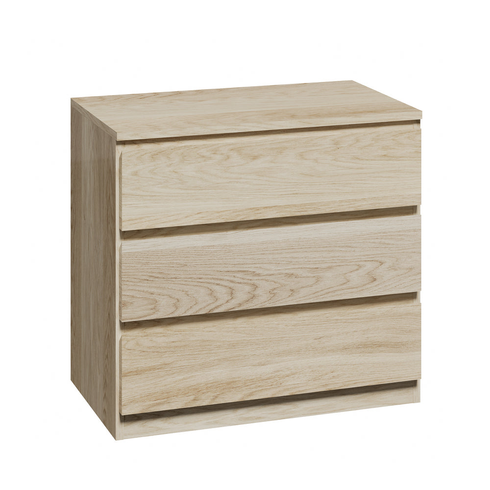 Oikiture 3 Chest of Drawers Lowboy Dresser Table Natural