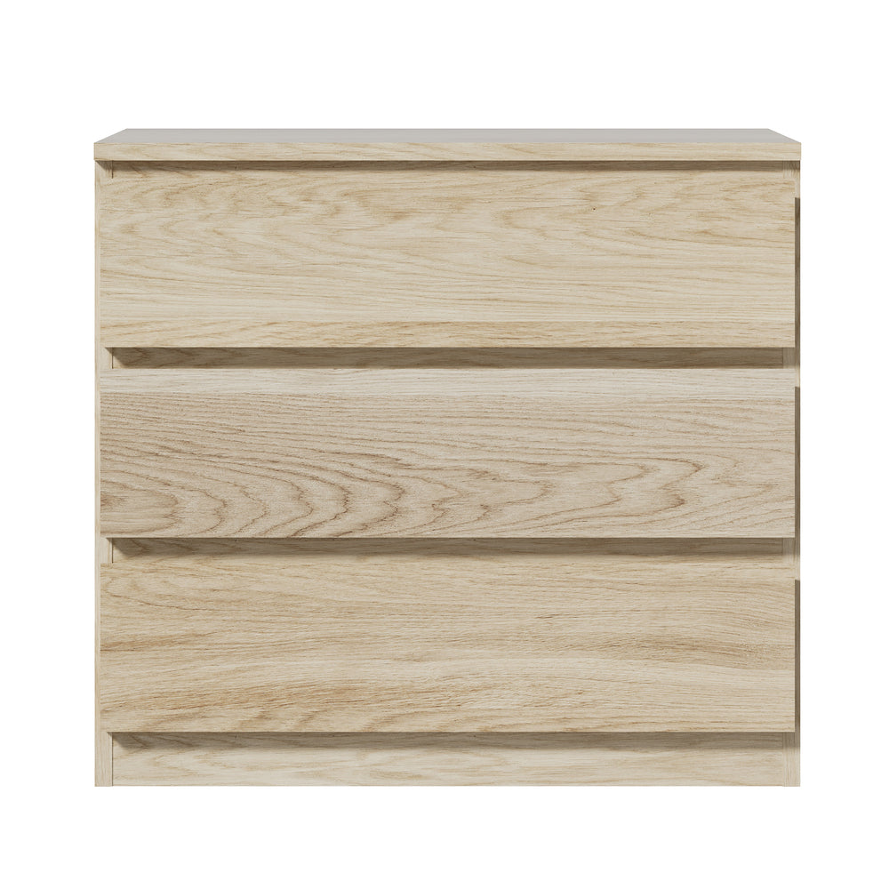 Oikiture 3 Chest of Drawers Lowboy Dresser Table Natural