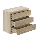 Oikiture 3 Chest of Drawers Lowboy Dresser Table Natural - Side View