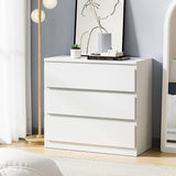 Oikiture 3 Chest of Drawers Lowboy Handle-Free White - Side View
