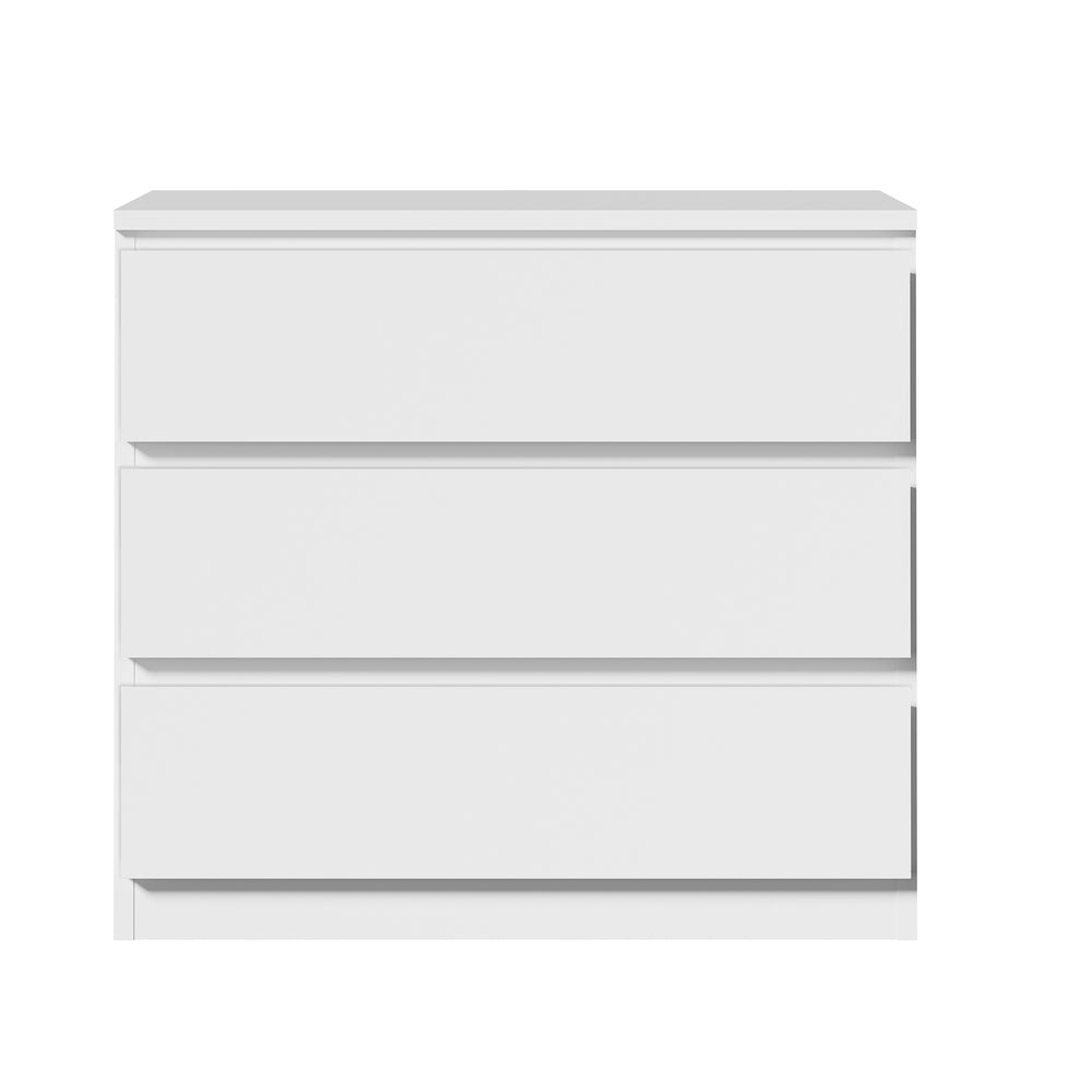 Oikiture 3 Chest of Drawers Lowboy Handle-Free White
