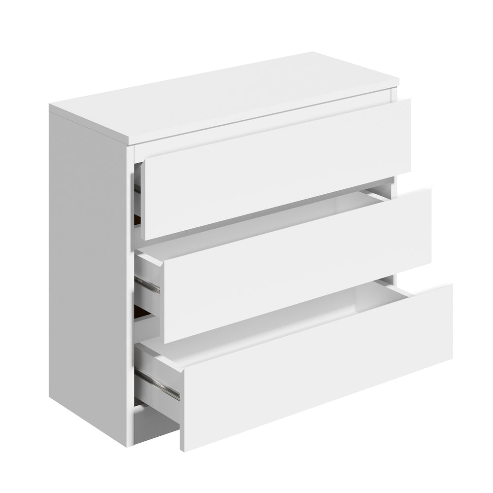Oikiture 3 Chest of Drawers Lowboy Handle-Free White
