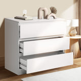 Oikiture 3 Chest of Drawers Lowboy Handle-Free White - Rear View