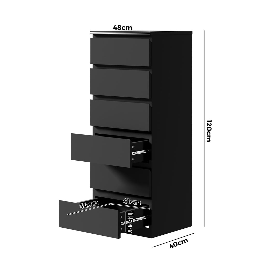 Oikiture 6 Chest of Drawers Tallboy Dresser Table Black