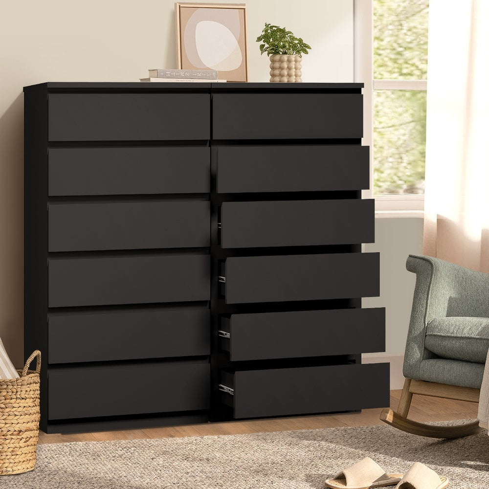 Oikiture 6 Chest of Drawers Tallboy Dresser Table Black