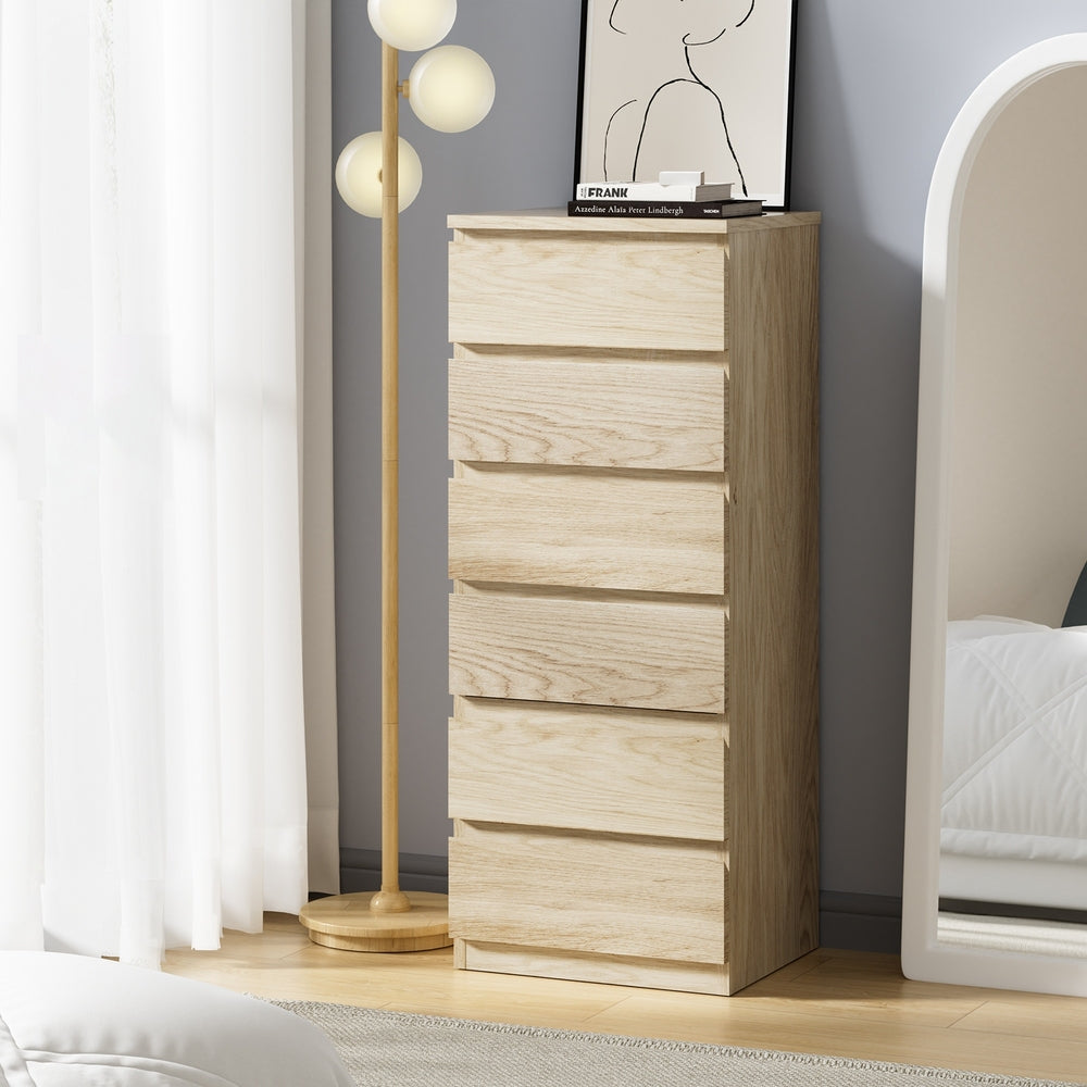 Oikiture 6 Chest of Drawers Tallboy Dresser Table Natural