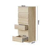 Oikiture 6 Chest of Drawers Tallboy Dresser Table Natural - Close-Up Angle