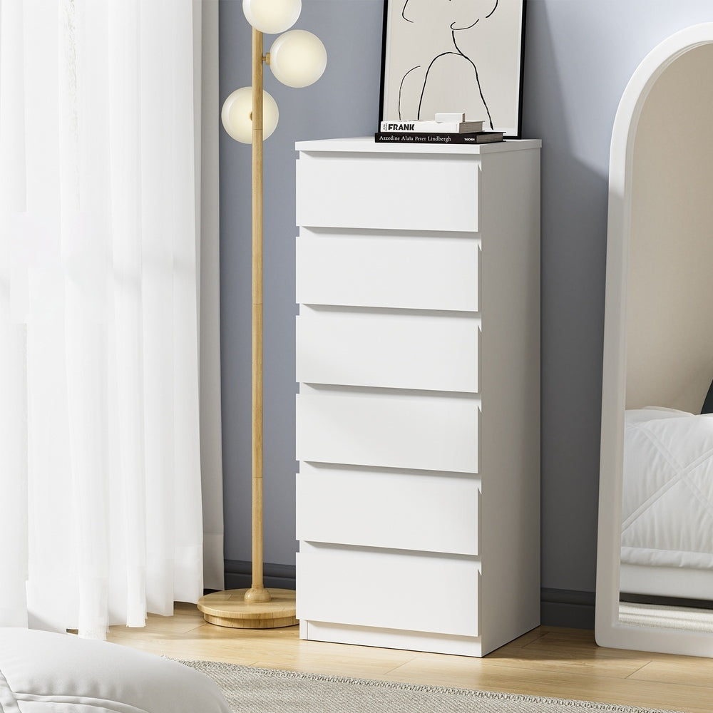 Oikiture 6 Chest of Drawers Lowboy Handle-Free White