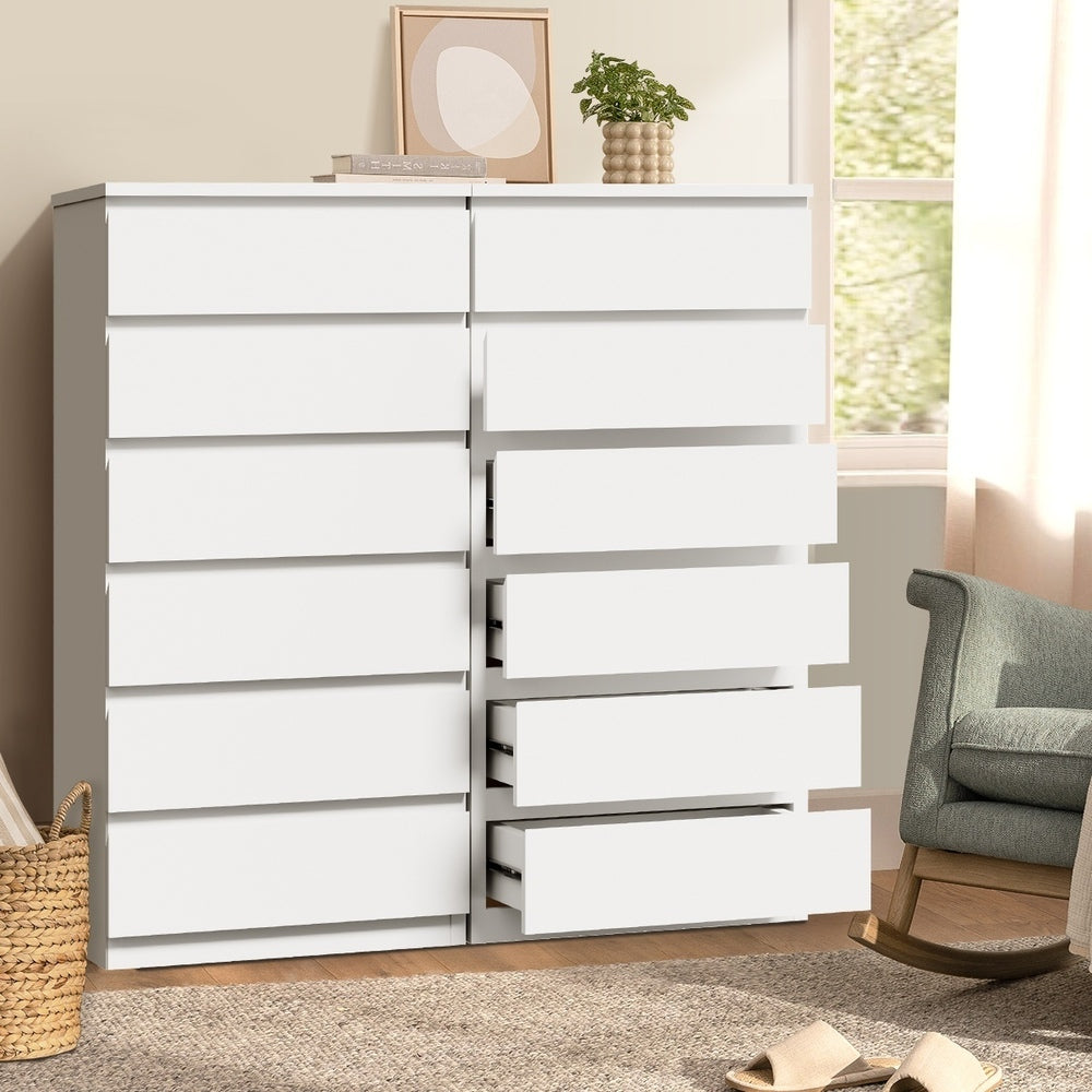Oikiture 6 Chest of Drawers Lowboy Handle-Free White