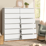 Oikiture 6 Chest of Drawers Lowboy Handle-Free White - Rear View