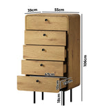 Oikiture 5 Chest of Drawers Dresser Tallboy Wooden Handle Natural - Front View
