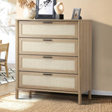 Oikiture 4 Chest of Drawers Rattan Dresser Natural - Extra Image