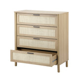 Oikiture 4 Chest of Drawers Rattan Dresser Natural - 45-Degree Angle