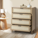 Oikiture 4 Chest of Drawers Rattan Dresser Natural - Close-Up Angle